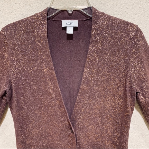 LOFT V-Neck gold glitter sparkles Sweater (small) - Picture 2 of 8